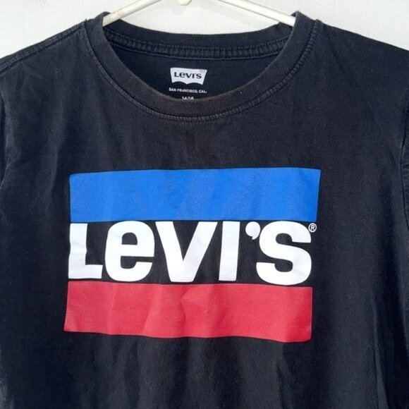 Levis Boys Long Sleeve Logo T-Shirt Black Crew Neck Cotton Size 14/16 - Picture 2 of 5